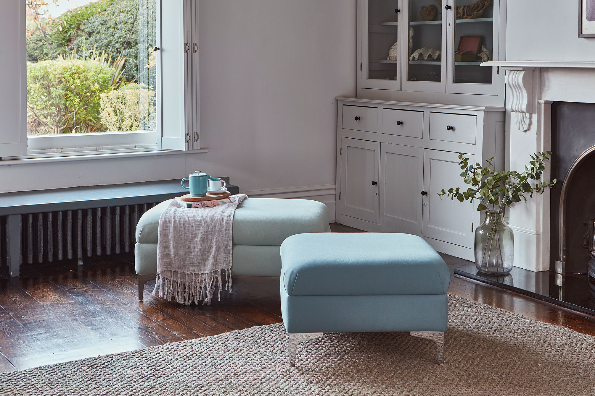 Romford Large Footstool in Brushed Cotton Mint