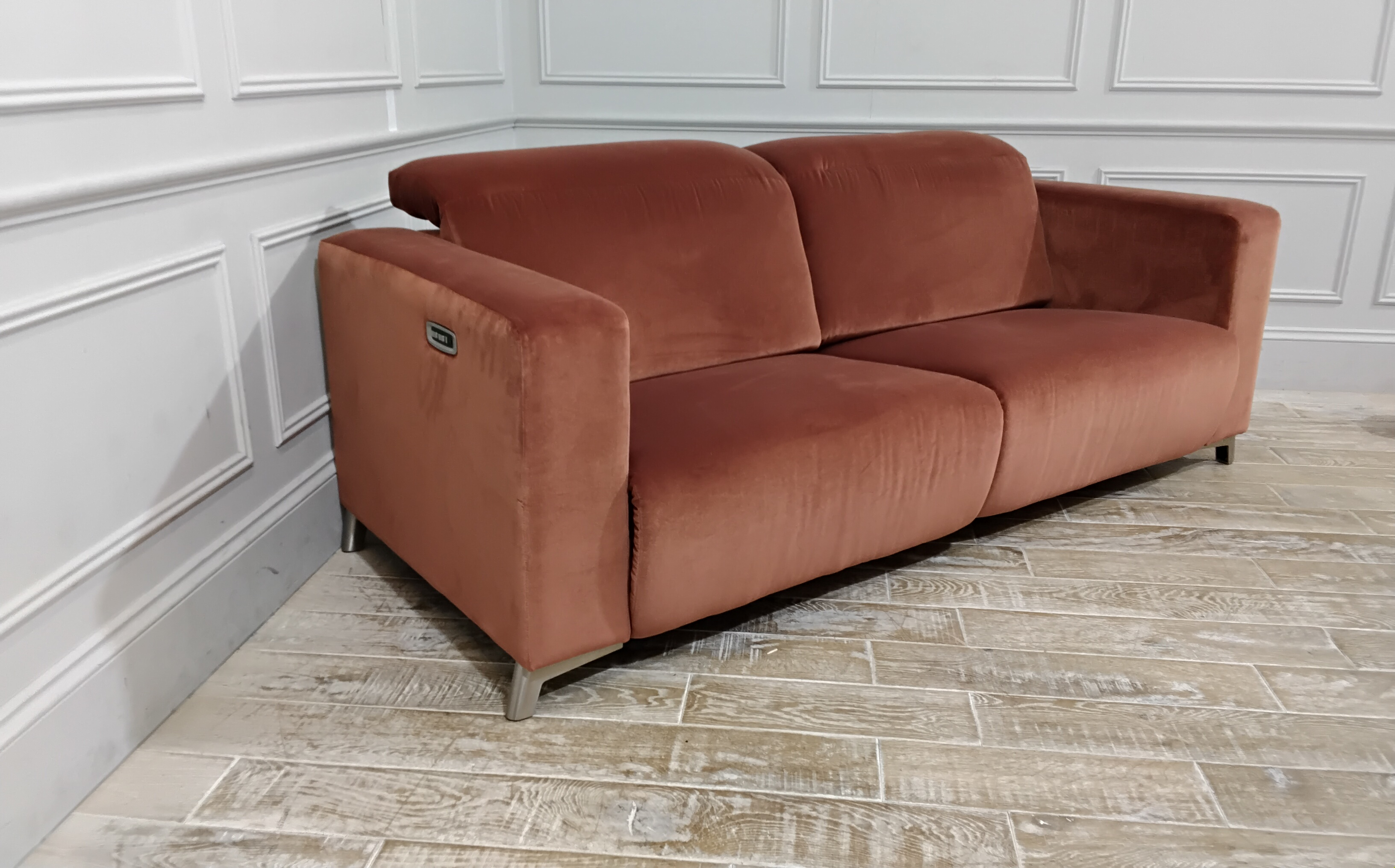 Lewisham 3.5 Seater Recliner Sofa in Stain Resistant Cotton Velvet Clay Pot