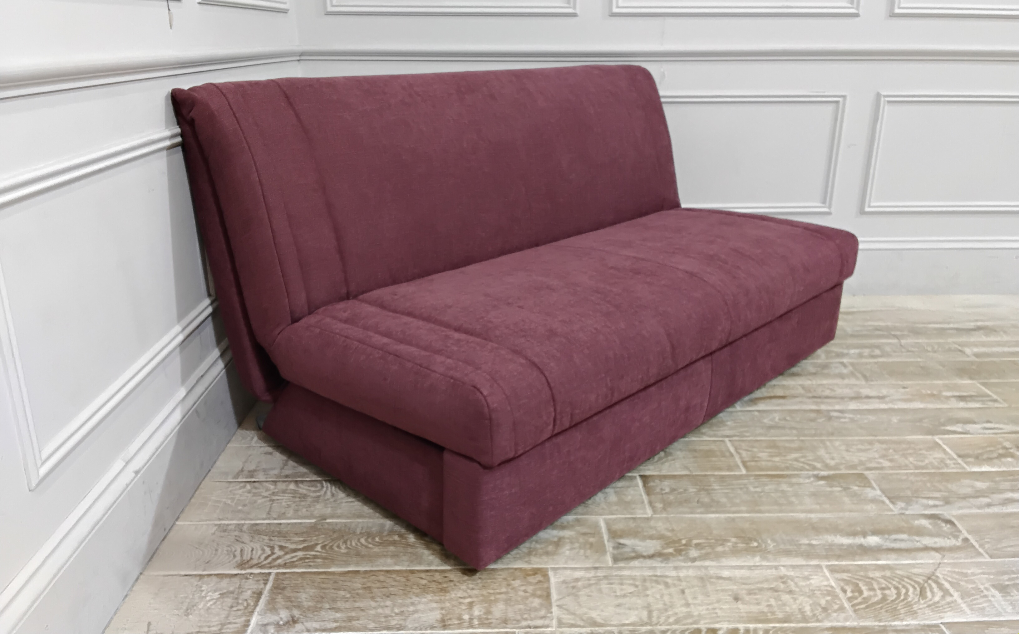 Launceston 3.5 Seater No Arms Sofa Bed in Stain Resistant Chenille Plum