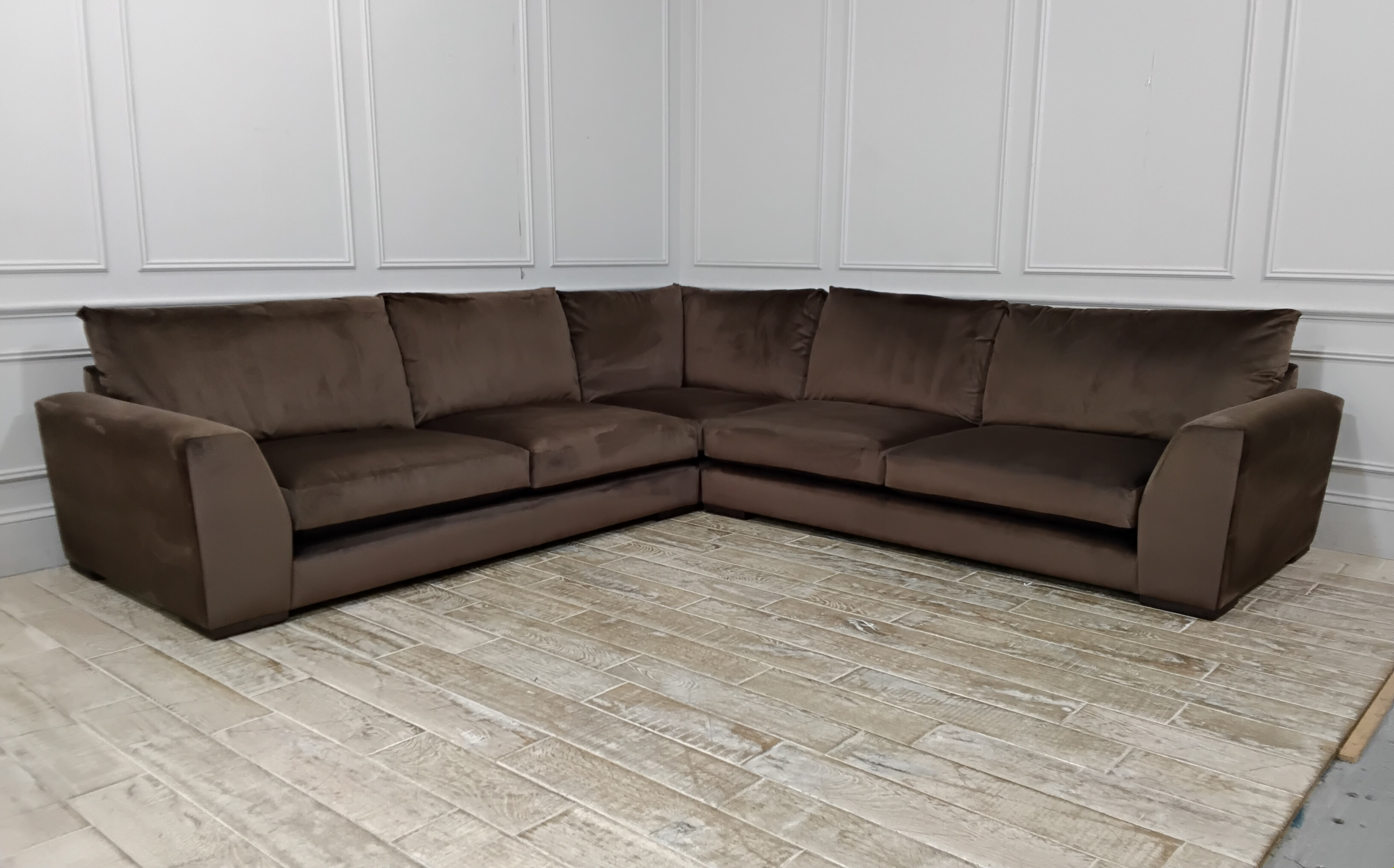 Kingston Large Corner Sofa in Stain Resistant Plush Velvet Roasted Chestnuts