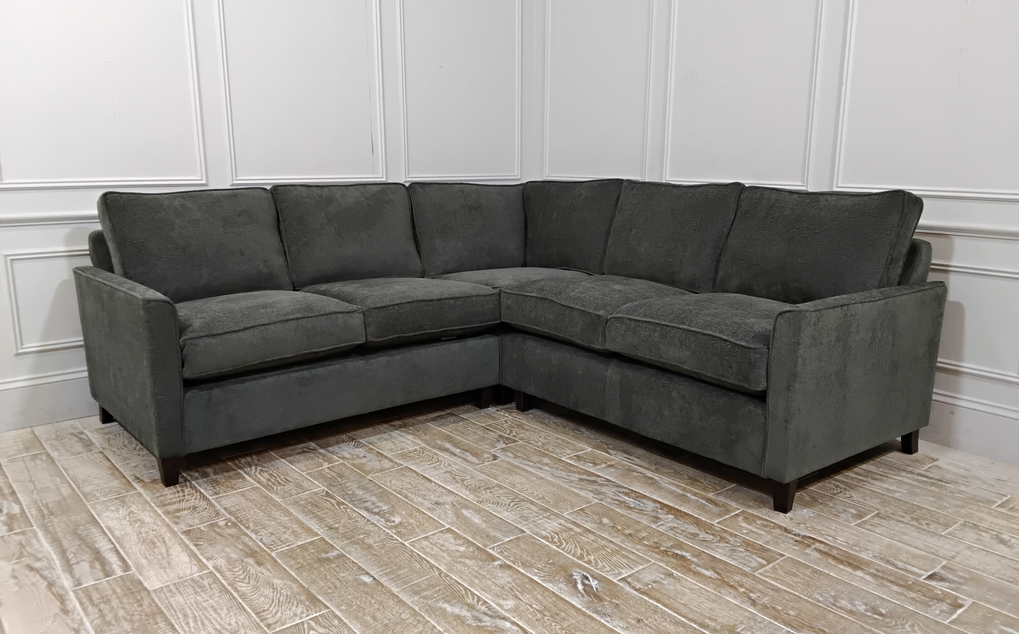 Hayes 2 x 2 Seater Corner Sofa Bed in Stain Resistant Basket Weave Jungle with a Memory Foam Mattress
