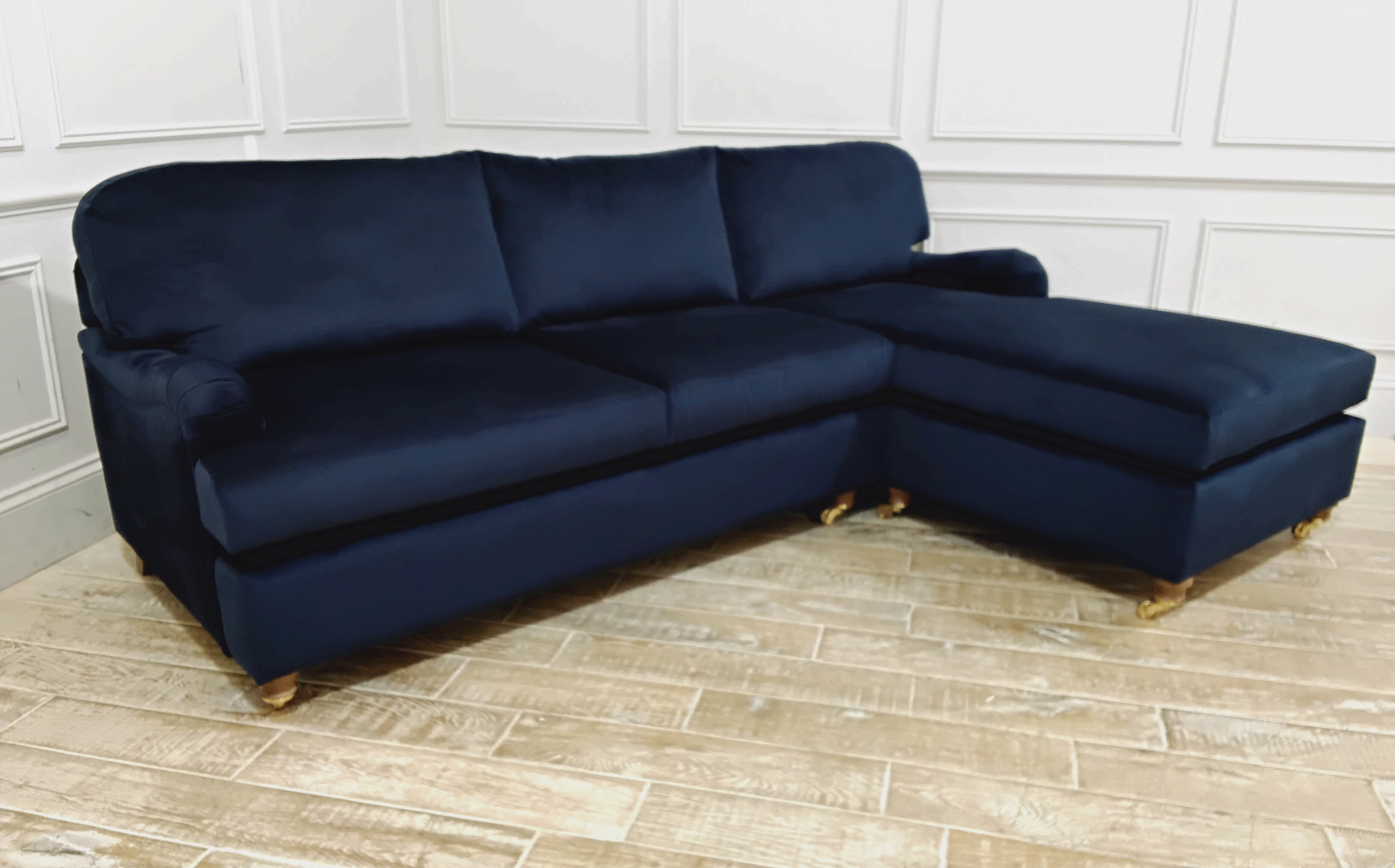 Helston 3 Seater Chaise Sofa	in Stain Resistant Moleskin Velvet Navy