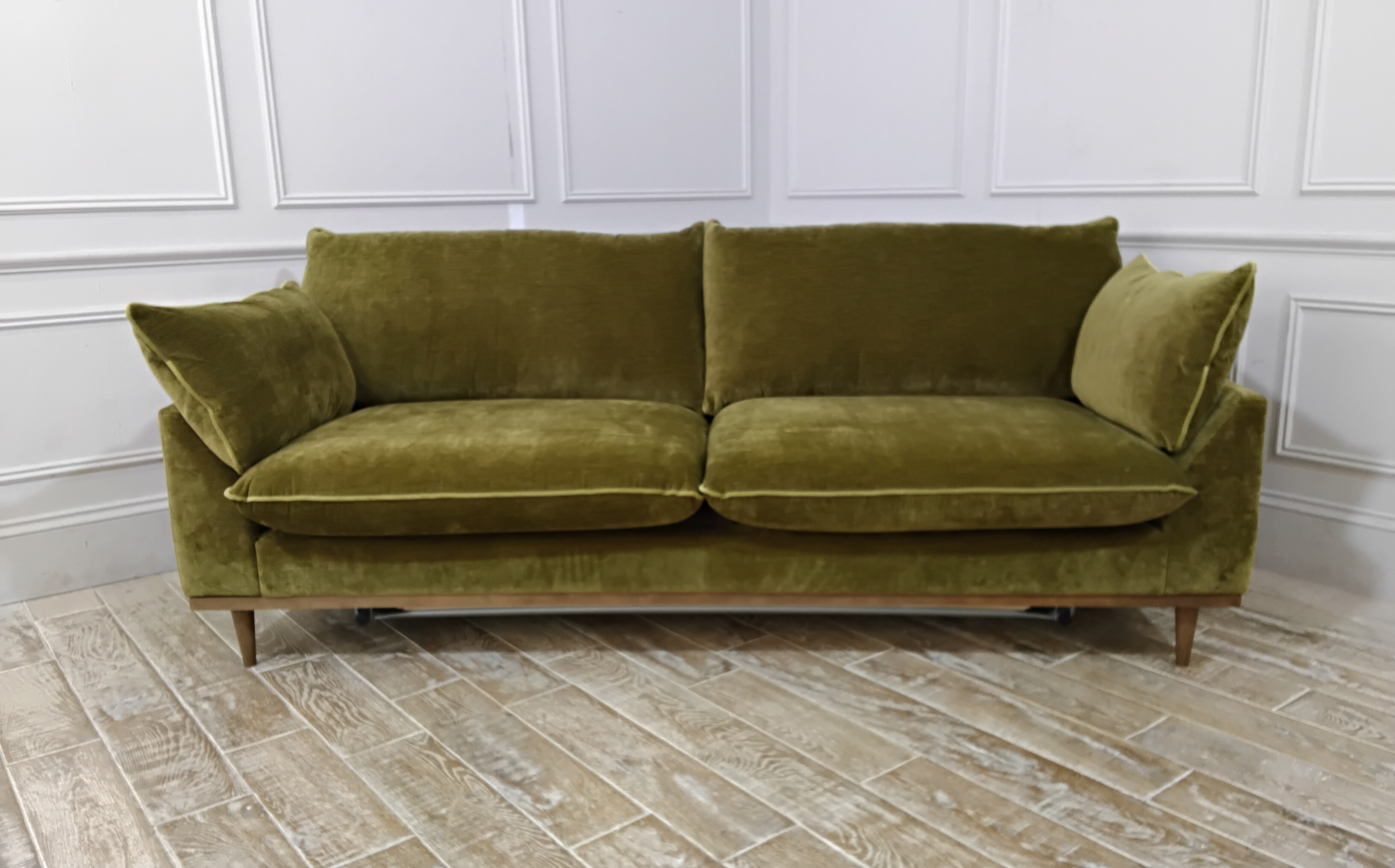 Soho Large Sofa Bed in Vintage Velvet Crocodile with Stain Resistant Cotton Velvet-Olive Green Piping with a Memory Foam Mattress