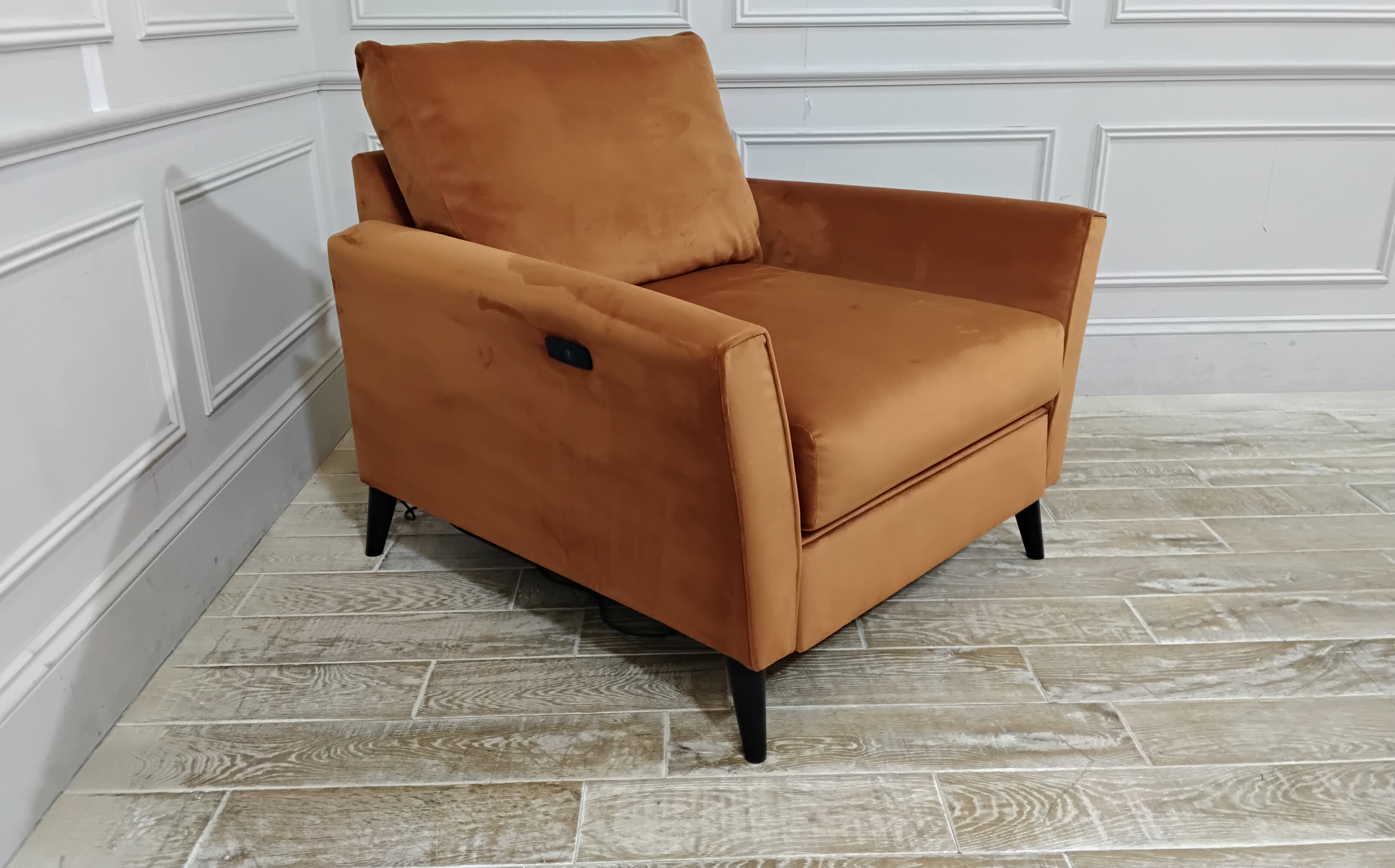 Elstree Recliner Armchair in Stain Resistant Plush Velvet Casa Blanca with Ebony Feet