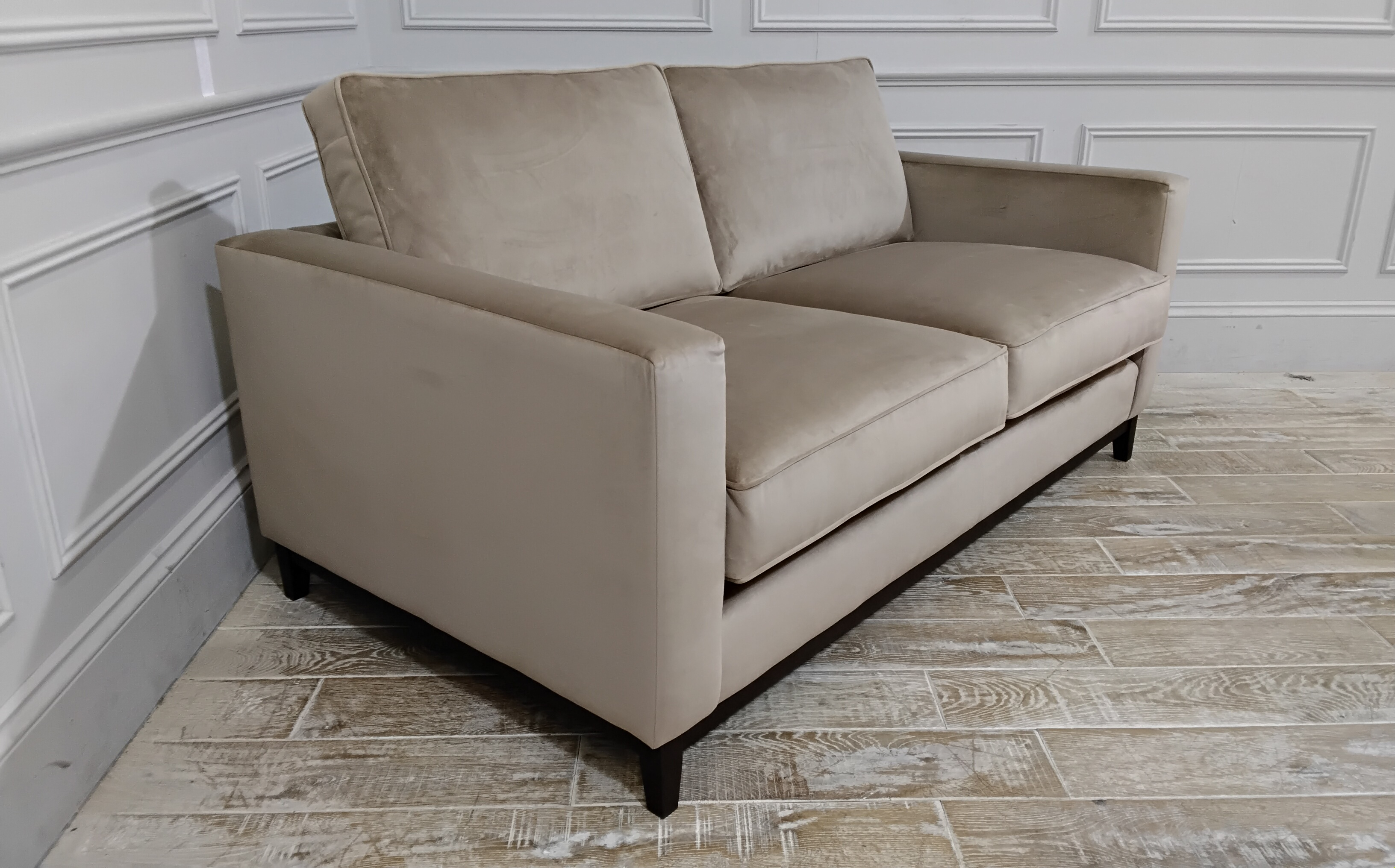 Darwin Medium Sofa #1	in Stain Resistant Plush Velvet Winter Wheat
