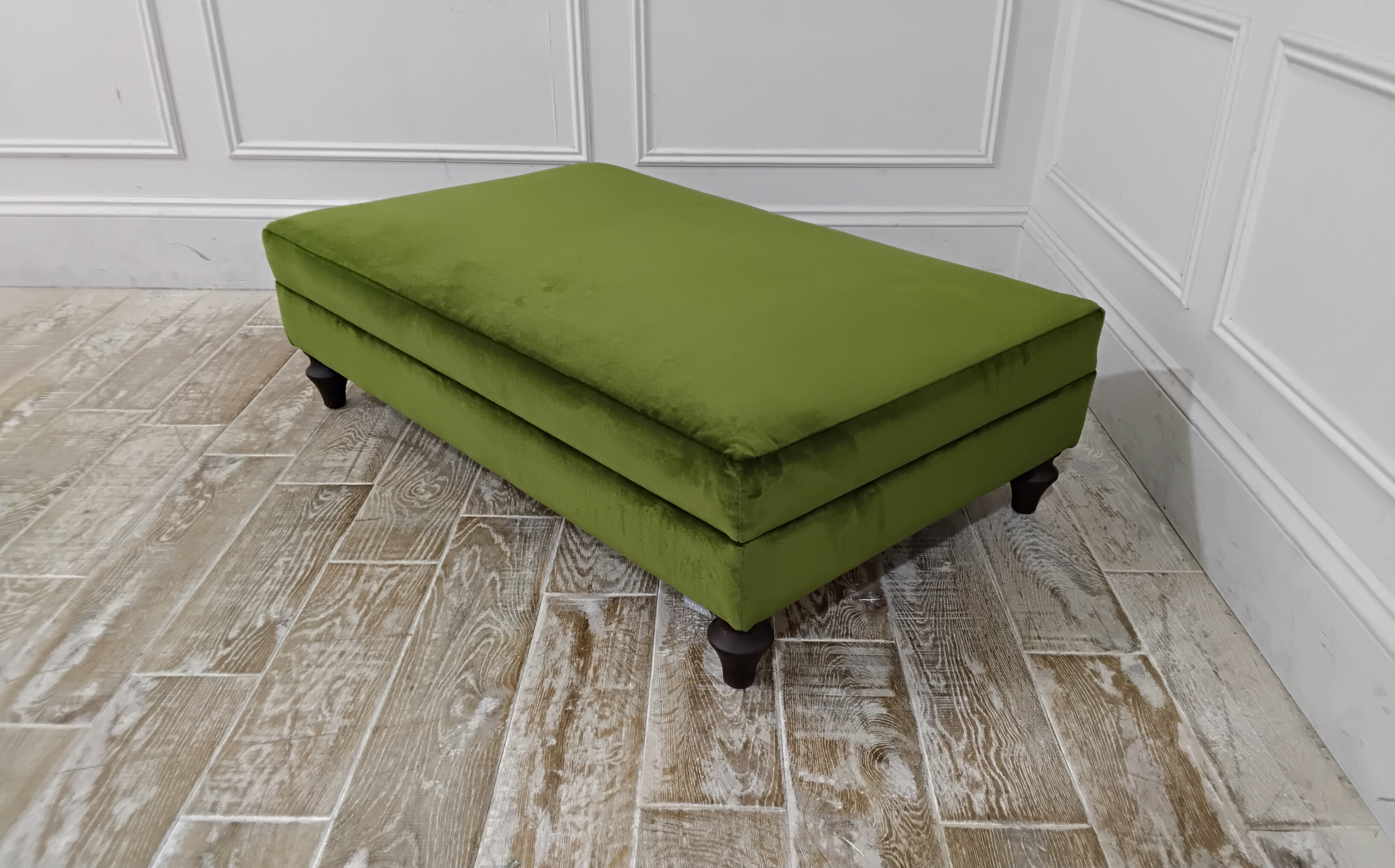Evelyn Large Footstool in Stain Resistant Cotton Velvet Pine