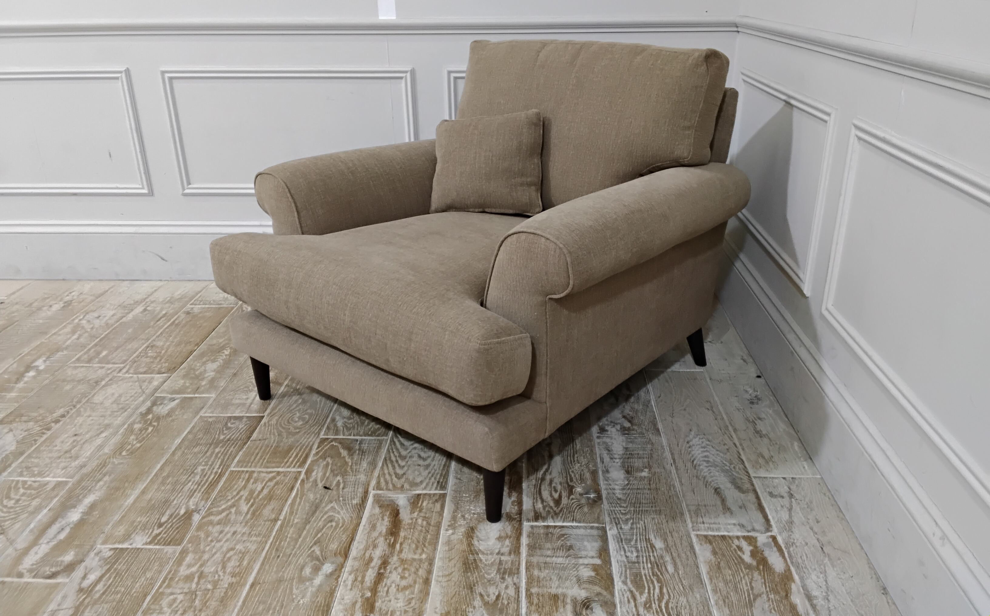 Knightsbridge Chair in Stain Resistant Linen Cotton Whippet with Dark Oak Feet