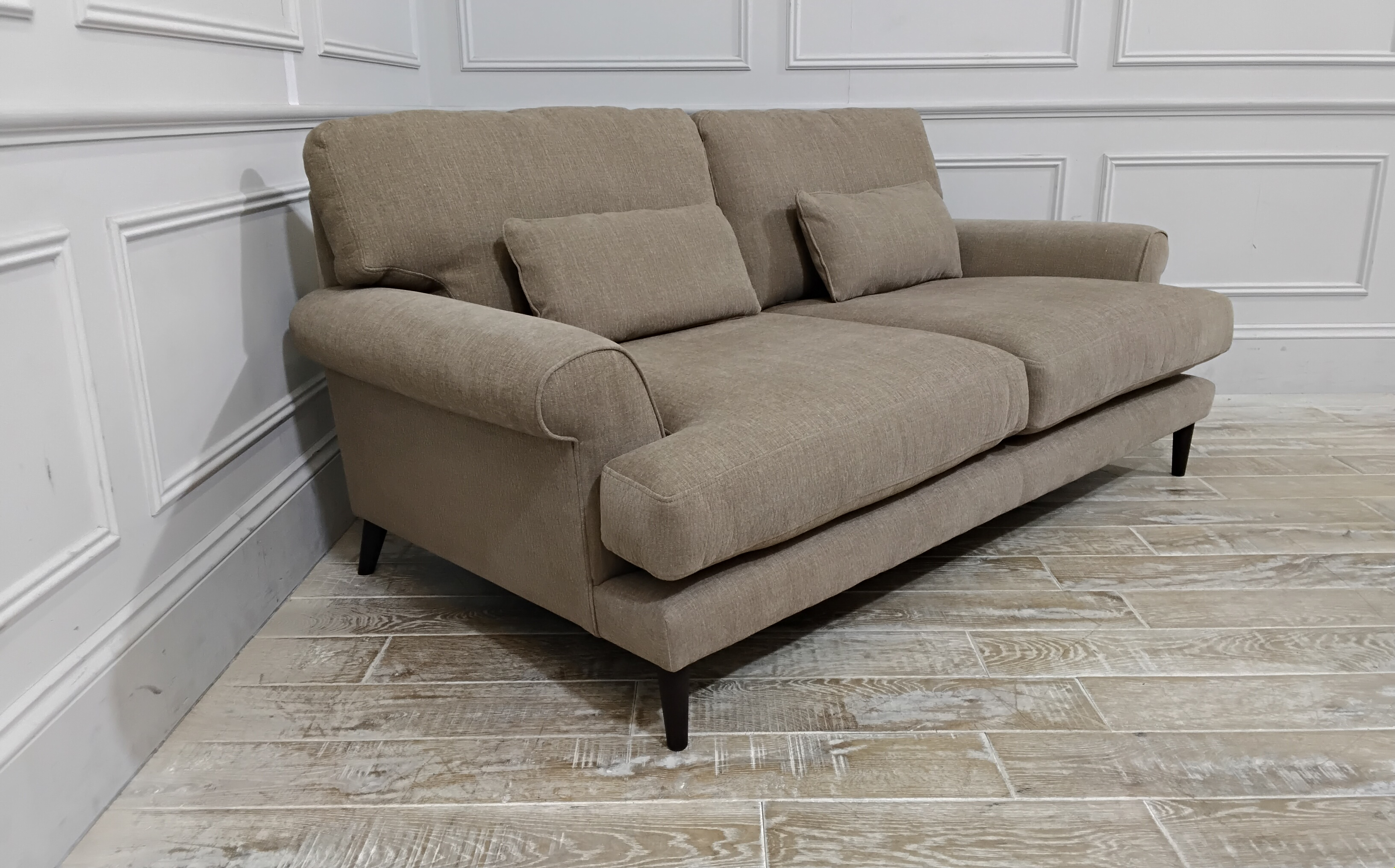 Knightsbridge Medium Sofa in Stain Resistant Linen Cotton Whippet with Dark Oak Feet