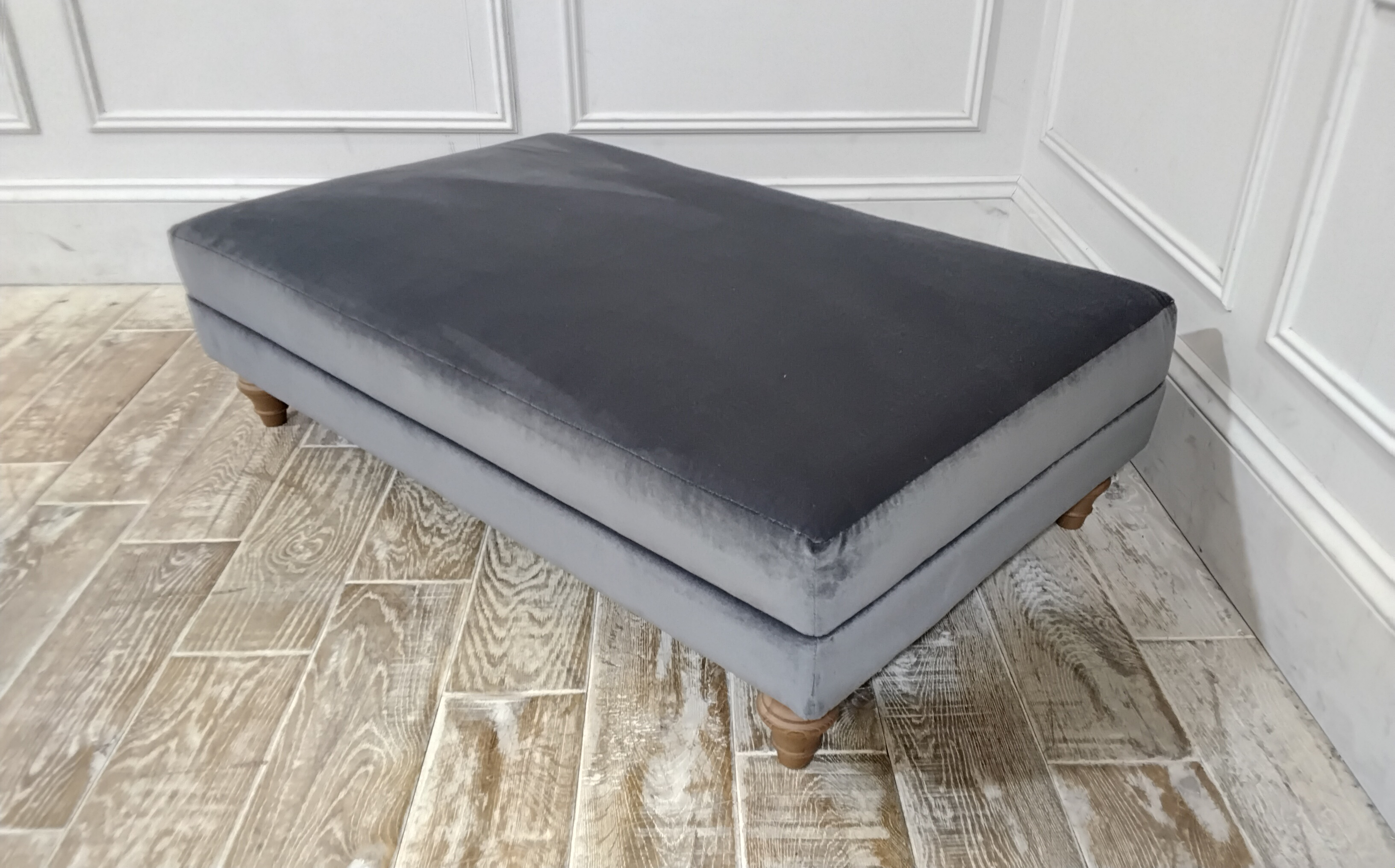 Galloway Medium Footstool in Stain Resistant Cotton Velvet Lunar