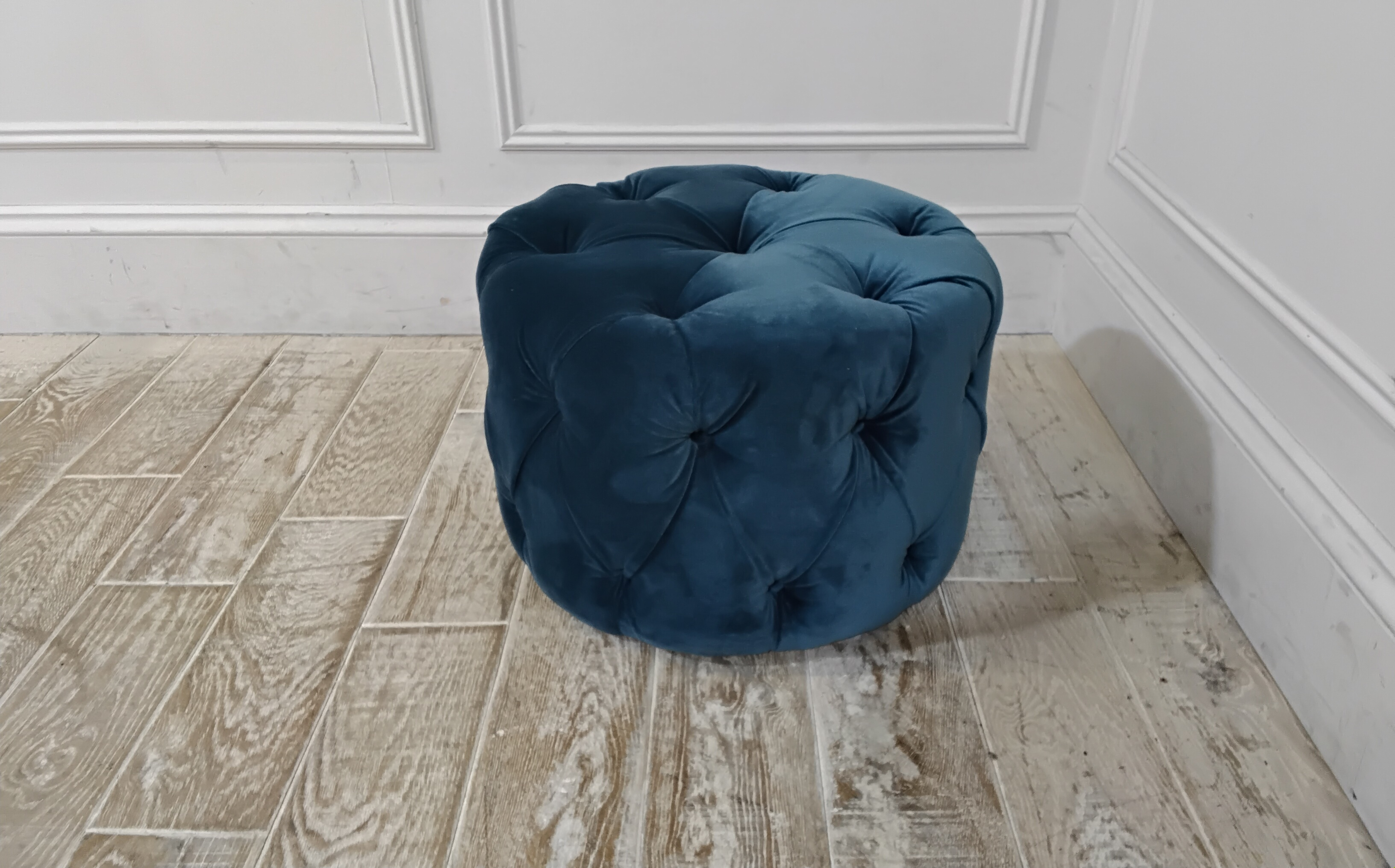 Stratford Small Footstool in Stain Resistant Cotton Velvet Persian Blue