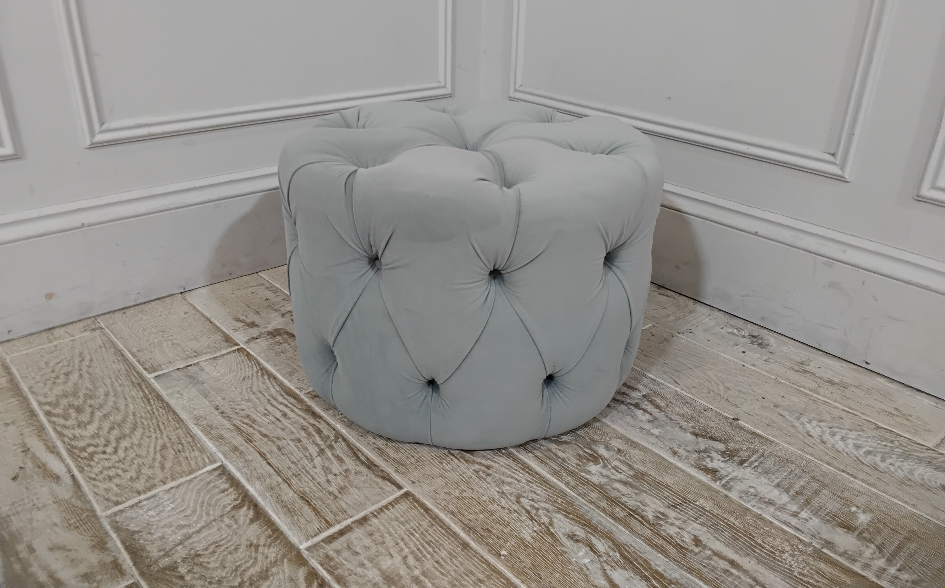 Stratford Small Footstool in Easy Clean Plush Velvet Airforce