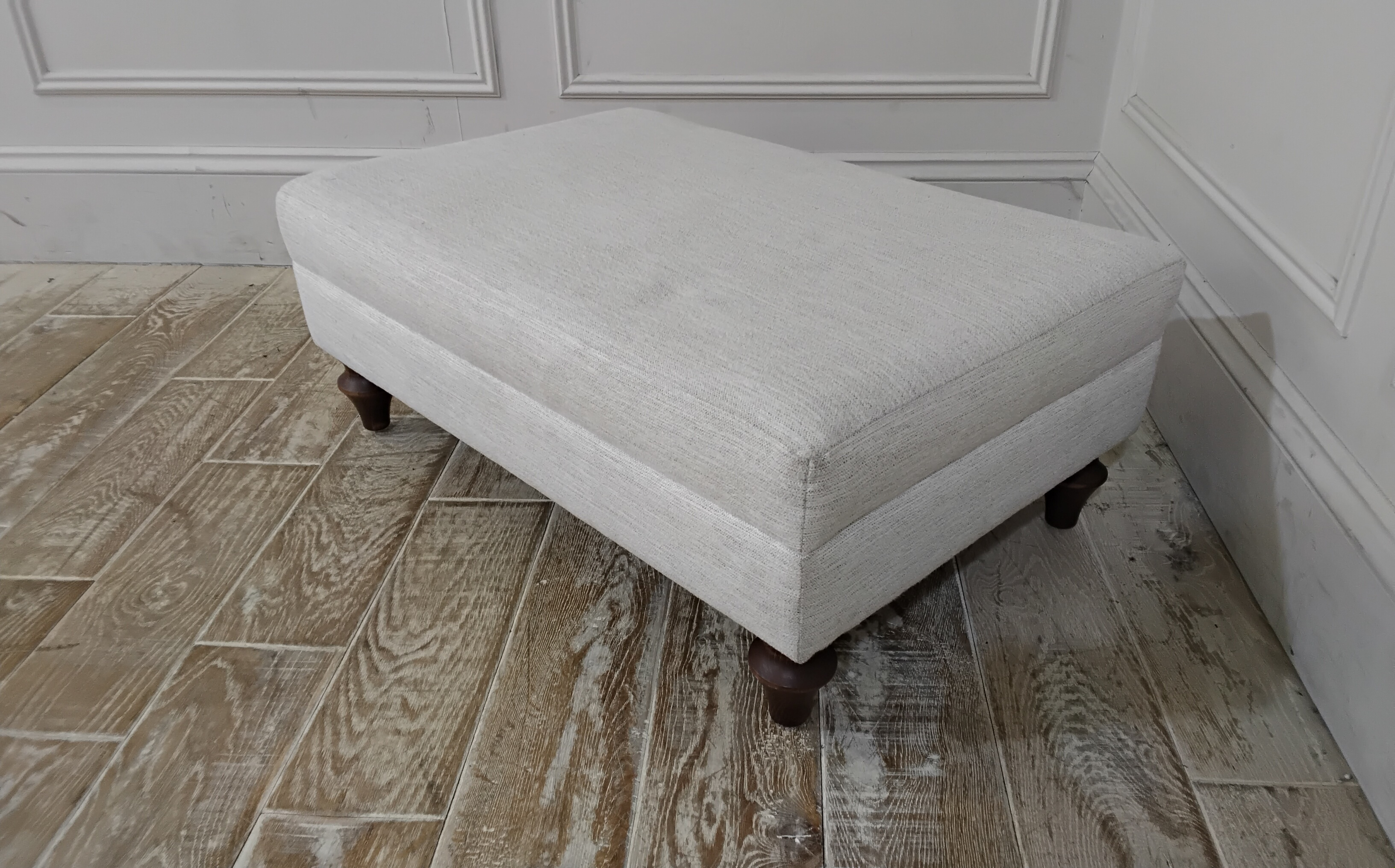 Evelyn Medium Footstool in Stain Resistant Broad Weave Linen Tawny