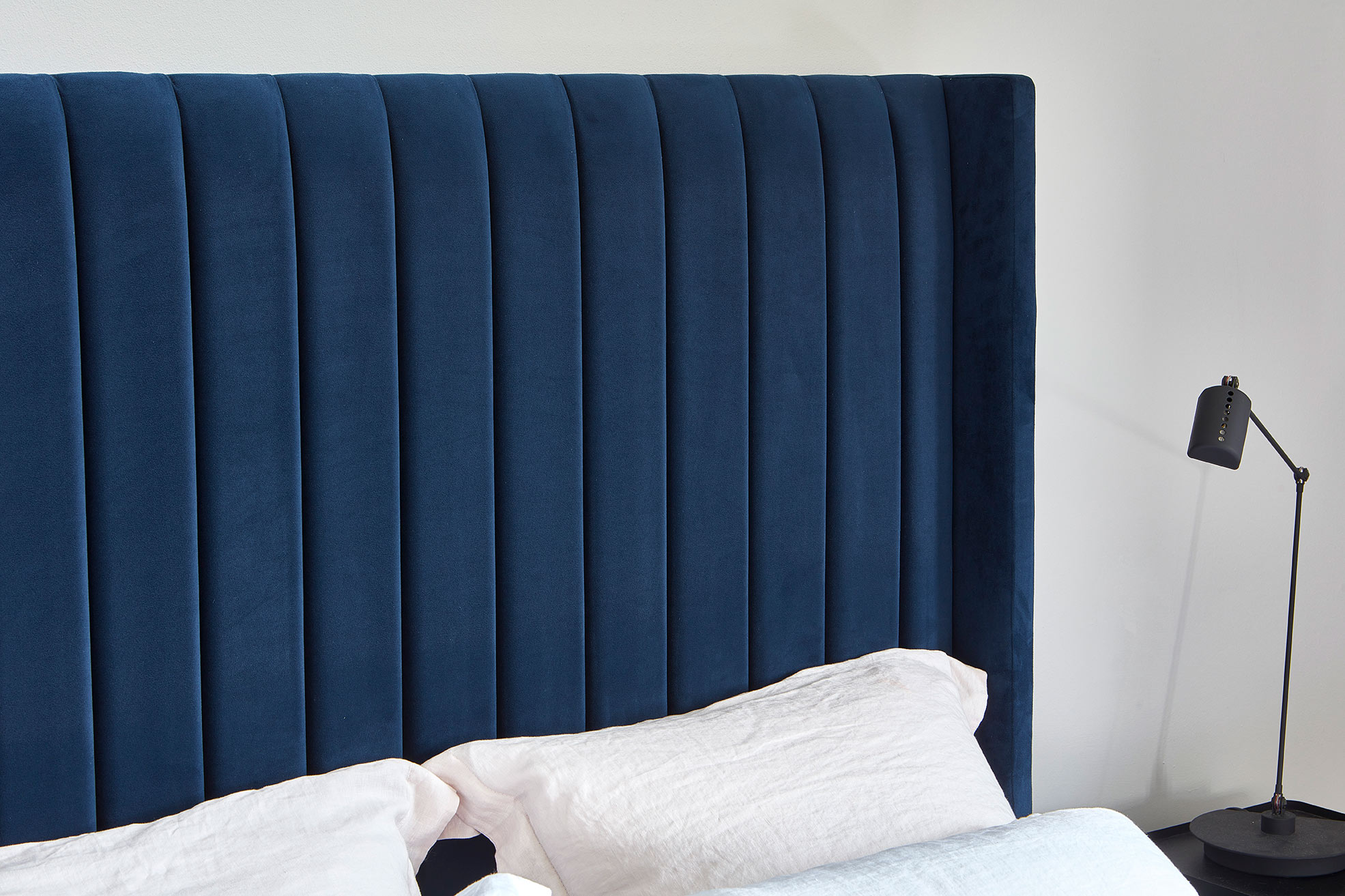 Wokingham blue velvet headboard